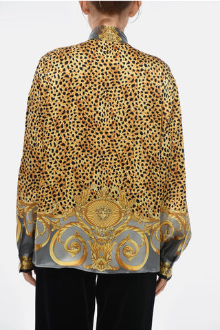 Camicia Tie Neck in Seta a Motivo Animalier e Barocco