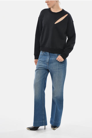 Sweatshirt mit Rundhalsausschnitt aus angerauter Baumwolle mit Cut-Out-Detail