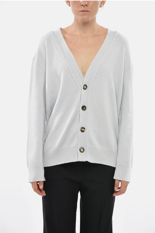 Cardigan in Misto Cashmere con Dettagli in Pelle Intrecciata