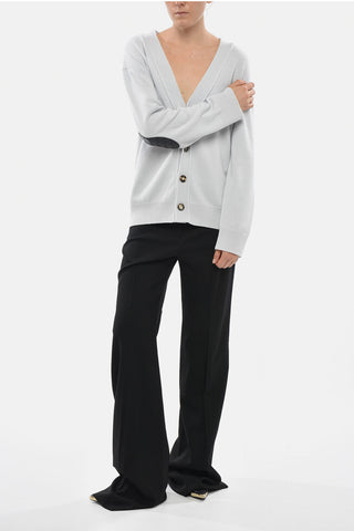 Cardigan in Misto Cashmere con Dettagli in Pelle Intrecciata