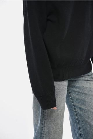 Pullover a Collo Alto in Puro Cotone con Mezza Zip