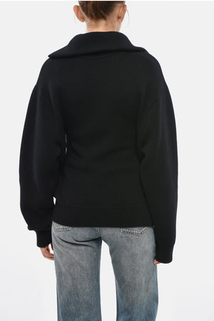 Pure Cotton High-Neck Sweater With Half Zip