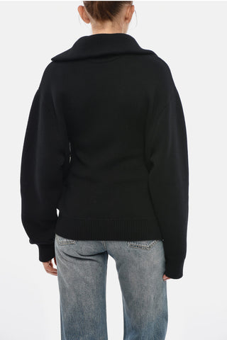 Pullover a Collo Alto in Puro Cotone con Mezza Zip
