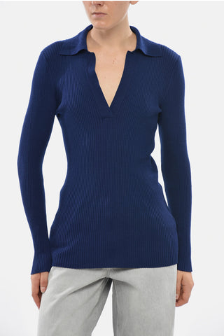Ribbed Merino Wool Polo-Neck Sweater