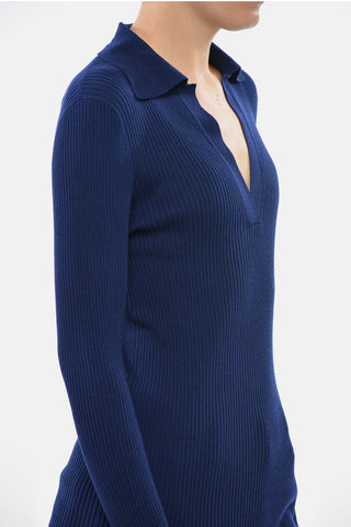 Ribbed Merino Wool Polo-Neck Sweater