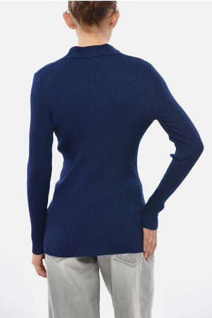 Gerippter Merinowollpullover mit Polokragen