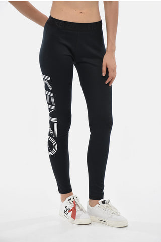 Leggings in Cotone Stretch con Logo Stampato