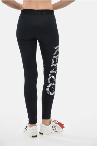 Leggings in Cotone Stretch con Logo Stampato