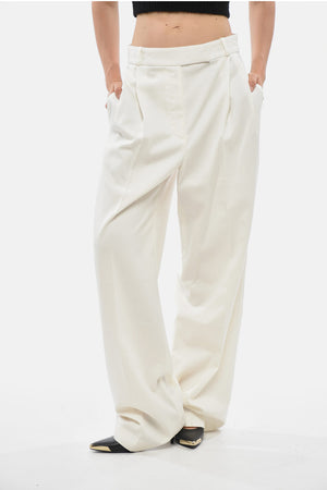 Pantaloni a Doppia Pince in Misto Lana a Vita Alta