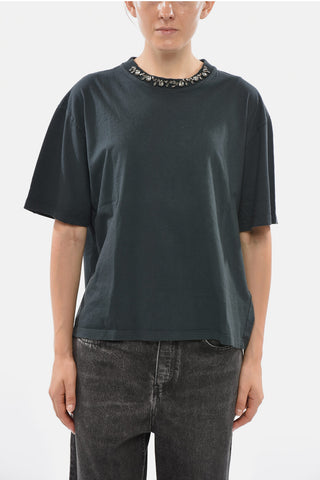 T-Shirt BOXY aus Bio-Baumwolle mit Waschung und Kristallen am Kragen