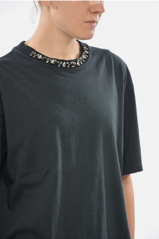 T-Shirt BOXY aus Bio-Baumwolle mit Waschung und Kristallen am Kragen