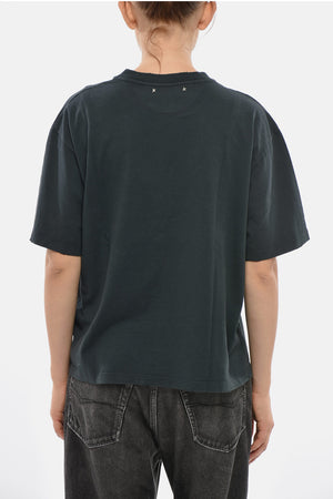 T-Shirt BOXY in Cotone Organico Effetto Slavato con Cristalli sul Colletto 
