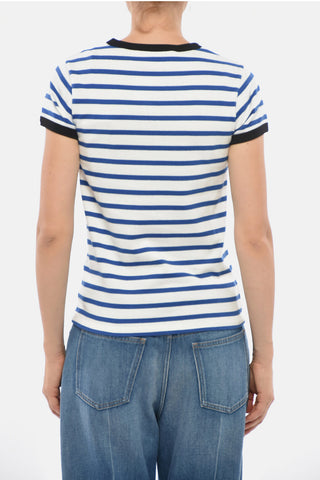 T-Shirt Girocollo a Righe con Logo Ricamato