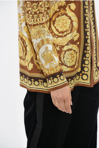 Baroque-Print Silk Shirt with Gold-Effect Buttons