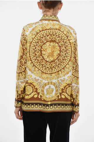 Baroque-Print Silk Shirt with Gold-Effect Buttons