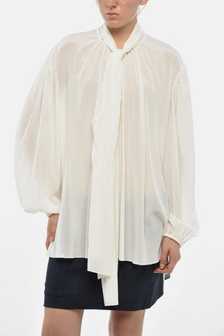 Flared Tie-Neck Silk Blouse