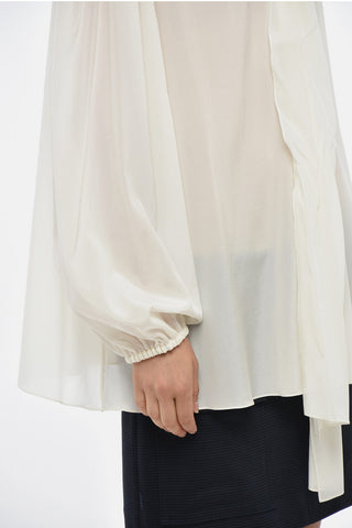 Flared Tie-Neck Silk Blouse