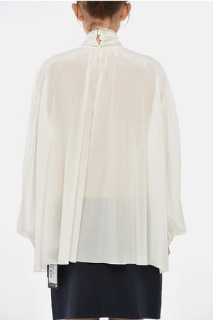 Flared Tie-Neck Silk Blouse