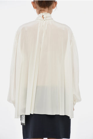 Flared Tie-Neck Silk Blouse