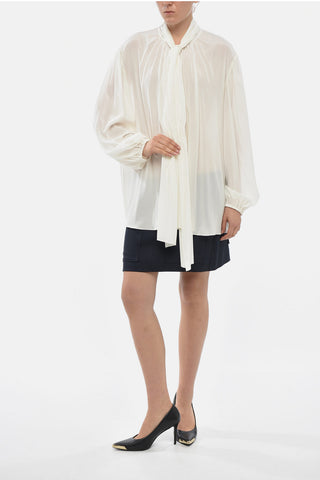Flared Tie-Neck Silk Blouse