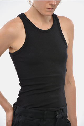 Body in Misto Cotone Stretch a Costine con Logo Ricamato