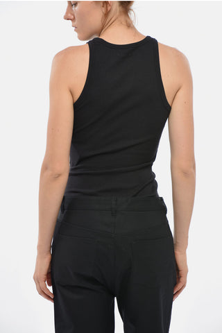 Body in Misto Cotone Stretch a Costine con Logo Ricamato