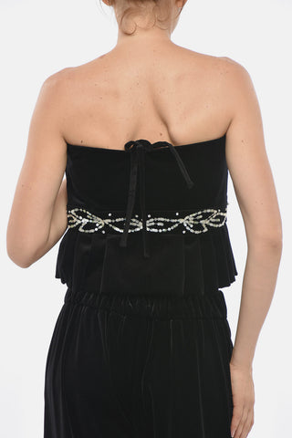 Velour Crop Top With Contrasting Bow