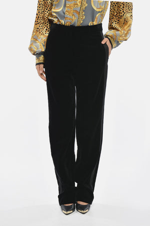 Pantaloni in Velour con Banda Laterale Tono su Tono