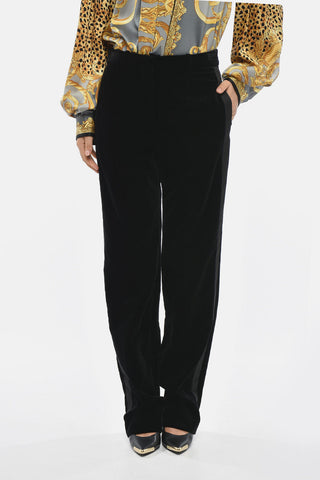 Pantaloni in Velour con Banda Laterale Tono su Tono