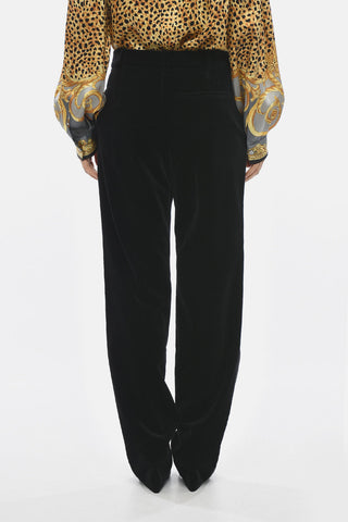 Pantaloni in Velour con Banda Laterale Tono su Tono