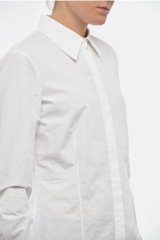 Cotton Poplin Blouse With Hidden Button Placket
