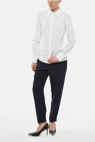 Cotton Poplin Blouse With Hidden Button Placket