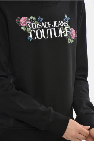 JEANS COUTURE Brushed-Cotton Crewneck Sweatshirt with Print Embellished with Rhinestones