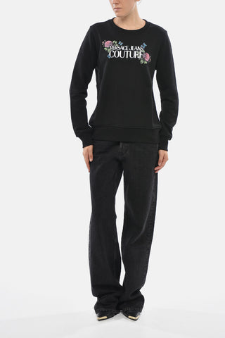 JEANS COUTURE Brushed-Cotton Crewneck Sweatshirt with Print Embellished with Rhinestones
