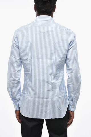 DANDYLIFE Camicia in Lino e Cotone a Righe con Collo Francese