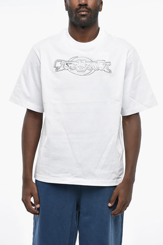 T-shirt Girocollo in Cotone Oversized con Logo in Rilievo