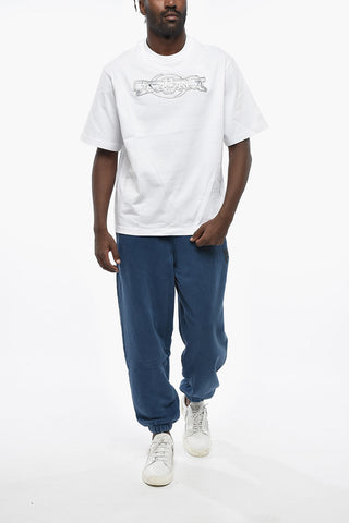 T-shirt Girocollo in Cotone Oversized con Logo in Rilievo