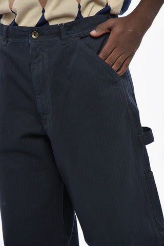 MM1 MM10 Straight-Leg Cotton Herringbone Trousers with Frayed Hem
