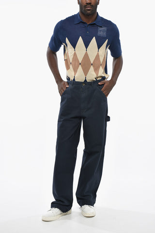 MM1 MM10 Straight-Leg Cotton Herringbone Trousers with Frayed Hem