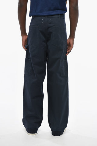 MM1 MM10 Straight-Leg Cotton Herringbone Trousers with Frayed Hem