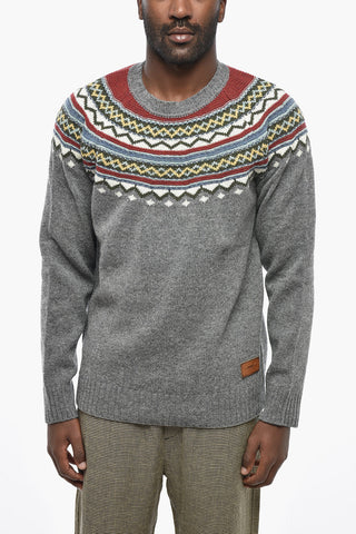 Gemusterter Wollpullover mit Rundhalsausschnitt