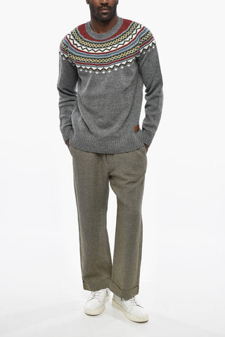 Gemusterter Wollpullover mit Rundhalsausschnitt