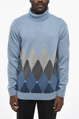 Pure Cashmere Turtleneck with Argyle Pattern