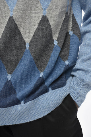 Pure Cashmere Turtleneck with Argyle Pattern