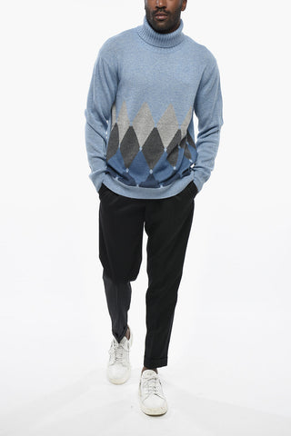 Pure Cashmere Turtleneck with Argyle Pattern