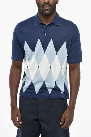 Linen-Blend Polo with Argyle Pattern