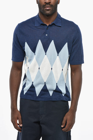 Linen-Blend Polo with Argyle Pattern