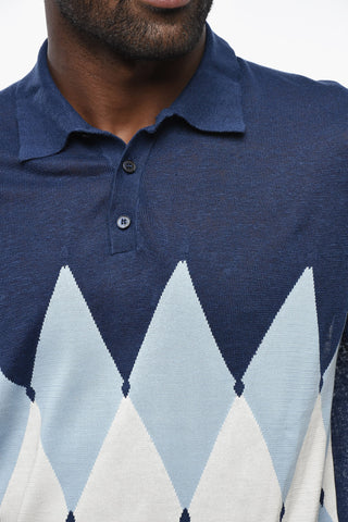 Linen-Blend Polo with Argyle Pattern