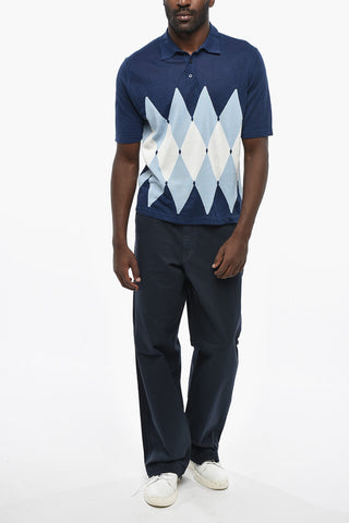 Linen-Blend Polo with Argyle Pattern