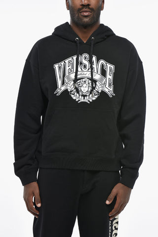 Felpa Hoodie in Cotone Garzato con Stampa Iconica